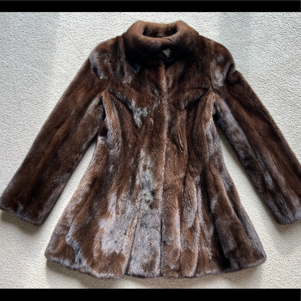 Saks Fifth Avenue Natural Real Mink Fur Coat Jacket Fit & Flare Brown Mahogany S